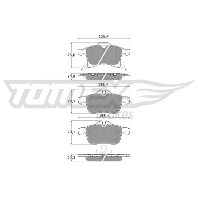 Kuva TOMEX brakes TX 13 00 Jarrupalat Etuakseli Kulumisenilmaisemelle OPEL: Astra H Caravan, Corsa D Hatchback, Zafira B