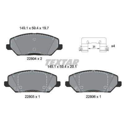 Kuva TEXTAR 2280401 Jarrupalat akustisella kulumavaroittimella Tarvikkeilla KIA: Ceed III Sportswagon, Hatchback, XCeed