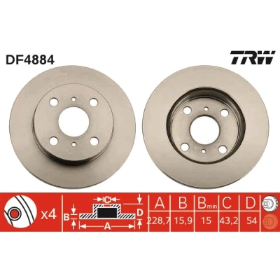 Kuva TRW DF4884 Jarrulevyt 229 16 4 100 Tuuletettu Lakattu