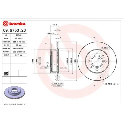 Kuva BREMBO COATED DISC LINE 09.9753.21 Jarrulevyt 234 18 4 tuuletettu sisältä pinnoitettu hiiliteräs