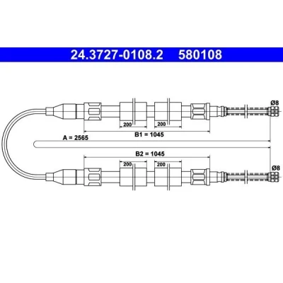 Kuva ATE 24.3727 0108.2 Käsijarruvaijeri 2565 VOLKSWAGEN: Passat B2 Hatchback