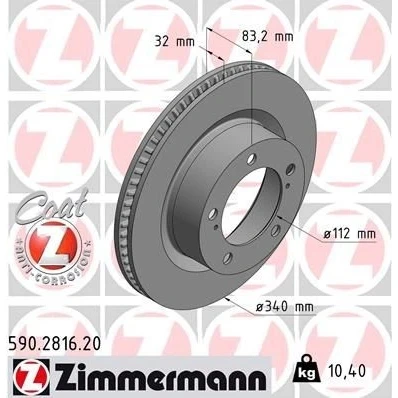Kuva ZIMMERMANN COAT Z 590.2816.20 Jarrulevyt 340 32 7/5 5 150 tuuletettu sisältä pinnoitettu TOYOTA: Land Cruiser 200