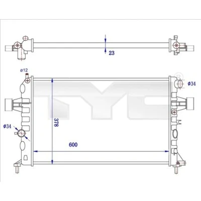 Kuva TYC 725 0038 R Jäähdytin 600 378 23 Jäähdytysrivat mekaan. kiinnitetyt OPEL: Astra G Caravan, CC, Zafira A