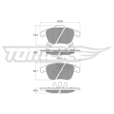 Kuva TOMEX brakes TX 17 75 Jarrupalat Etuakseli akustisella kulumavaroittimella FORD: Mondeo 5 Kombi, 5, S Max Mk2