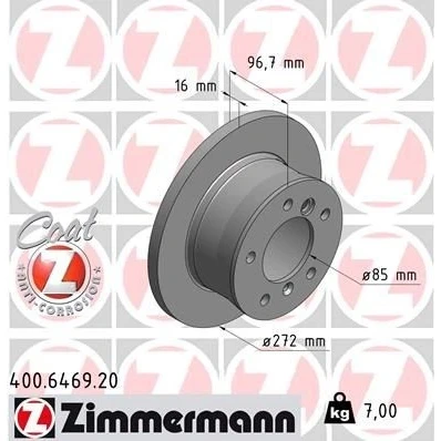 Kuva ZIMMERMANN COAT Z 400.6469.20 Jarrulevyt 272 16 7/5 5 130 täysi pinnoitettu hiiliteräs MERCEDES BENZ: Sprinter 3 T Van, G sarja SUV