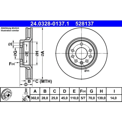 Kuva ATE PowerDisc 24.0328 0137.1 Jarrulevyt 302,0 28,0 5 110,0 Tuuletettu pinnoitettu hiiliteräs Ruuveilla SAAB: 9 3 Farmari, Sedan, OPEL: Vectra C CC