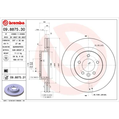 Kuva BREMBO Jarrulevy LAND ROVER: Discovery 3, Range Rover Sport COATED DISC LINE 30mm 5 tuuletettu sisältä pinnoitettu hiiliteräs 09.8875.31 SDB000611