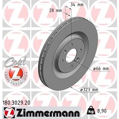 Kuva ZIMMERMANN COAT Z 180.3029.20 Jarrulevyt 323 28 6/4 4 108 tuuletettu sisältä pinnoitettu PEUGEOT: 208 I Hatchback, CITROËN: DS3 Hatchback