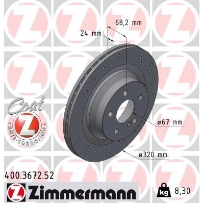 Kuva ZIMMERMANN SPORT COAT Z 400.3672.52 Jarrulevyt 320 24 6/5 5 112 tuuletettu sisältä, reijitetty pinnoitettu hiiliteräs MERCEDES BENZ: E sarja T modell