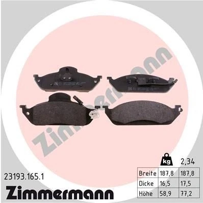 Kuva ZIMMERMANN 23193.165.1 Jarrupalat Sis. kulumisenilmaisimen Valokuva vastaa toimituslaajuutta MERCEDES BENZ: ML sarja