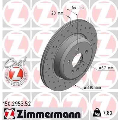 Kuva ZIMMERMANN SPORT COAT Z 150.2953.52 Jarrulevyt 330 20 6/5 5 112 tuuletettu sisältä, reijitetty pinnoitettu hiiliteräs BMW: Sedan, 7
