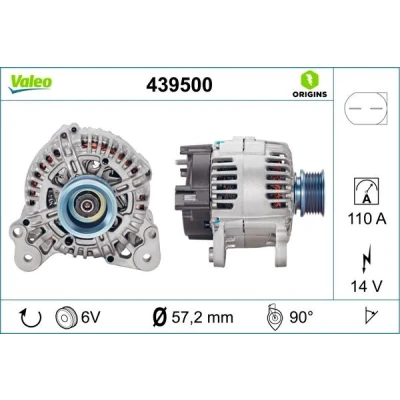 Kuva VALEO 439500 Laturi 14V 110A VOLKSWAGEN: Multivan 5 (7HM, Transporter 5, Passat B6 Variant, SKODA: Octavia 2 Combi, II Hatchback