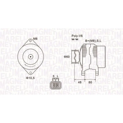 Kuva MAGNETI MARELLI 063731607010 Laturi 14V 80A NISSAN: Primera Sedan, Almera 2 Limousine, II Hatchback