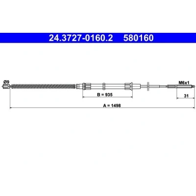 Kuva ATE 24.3727 0160.2 Käsijarruvaijeri 1498 VOLKSWAGEN: GOLF 3, 3 Variant