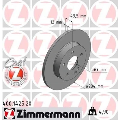 Kuva ZIMMERMANN COAT Z 400.1425.20 Jarrulevyt 284 12 6/5 5 112 täysi pinnoitettu MERCEDES BENZ: C sarja Sedan