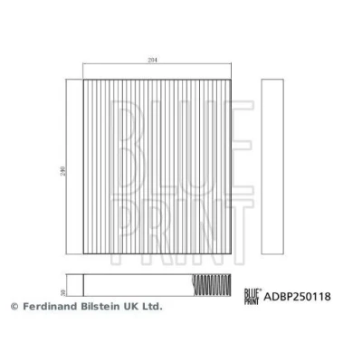 Kuva BLUE PRINT ADBP250118 Raitisilmasuodatin Siitepölysuodin 240mm 204mm 30mm BYD: Seal Sedan EV, PHEV 2022