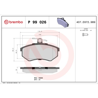 Kuva BREMBO P 99 026 Jarrupalat Ilman kulumisenilmaisinta Jarrusatulan ruuveilla tarvikkeita
