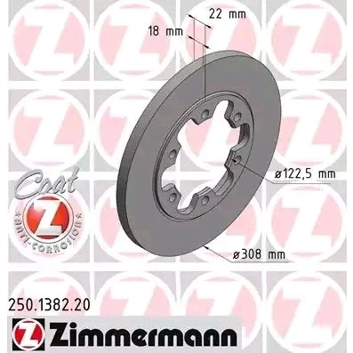 Kuva ZIMMERMANN COAT Z 250.1382.20 Jarrulevyt 308 18 6/6 6 148 täysi pinnoitettu ilman ABS sensorirengasta FORD: Transit V363 Van, Bussi
