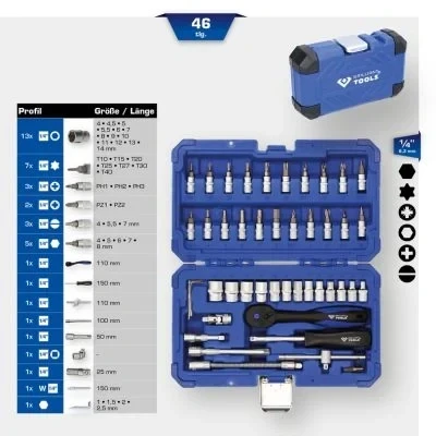Kuva KS TOOLS BT020046 Hylsyavainsarja 46 1/4 neliönmuotoinen (square)