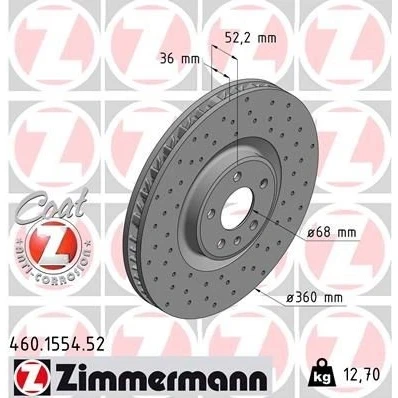 Kuva ZIMMERMANN SPORT COAT Z 460.1554.52 Jarrulevyt 360 36 6/5 5 112 tuuletettu sisältä, reijitetty pinnoitettu hiiliteräs PORSCHE: Macan