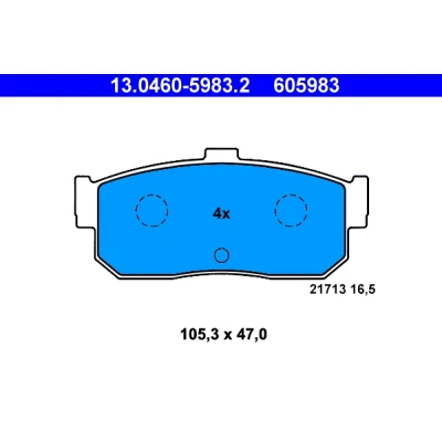 Kuva ATE 13.0460 5983.2 Jarrupalat Ei kulumisenilmaisimelle, Ilman kulumisenilmaisinta NISSAN: ALMERA 2 Limousine, II Hatchback, 1