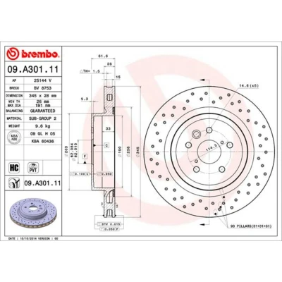 Kuva BREMBO COATED DISC LINE 09.A301.11 Jarrulevyt 345 28 5 rei&#039;itetty/tuuletettu sisältä pinnoitettu hiiliteräs LEXUS: IS 2