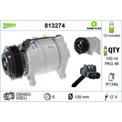 Kuva VALEO 813274 Ilmastoinnin Kompressori 6SEU 12 PAG 46 R 134a kompressoriöljyllä BMW: 5 Touring, Sedan, X1