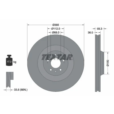 Kuva TEXTAR Jarrulevy AUDI: A8 D3 PRO 36mm 05/06 112mm tuuletettu sisältä pinnoitettu 92184203 4E0615301E,4E0615301K,98200184201PRO Jarrulevyt