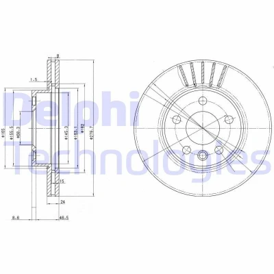 Kuva DELPHI BG3417 Jarrulevyt 280 24 5 Tuuletettu rasvattu käsittelemätön ilman pyöränlaakeria, ABS sensorirengasta VOLKSWAGEN: Transporter 4