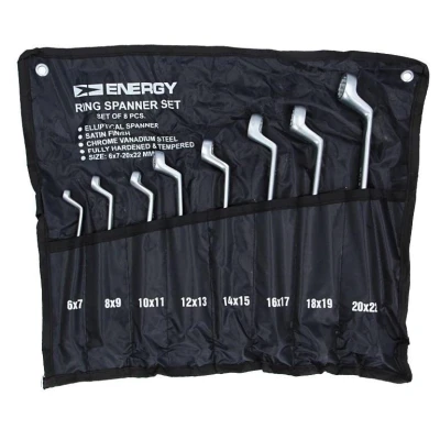 Kuva ENERGY NE01001SK8 Kaksoislenkkiavainsarja 6x7, 8x9, 10x11, 12x13, 14x15, 16x17, 18x19, 20x22 mm 8 Kromi vanadium teräs
