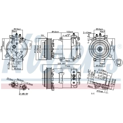 Kuva NISSENS 89569 Ilmastoinnin Kompressori VS16 12 PAG 46 R 134a FORD: Transit Mk6 Bussi, Van, Focus 2