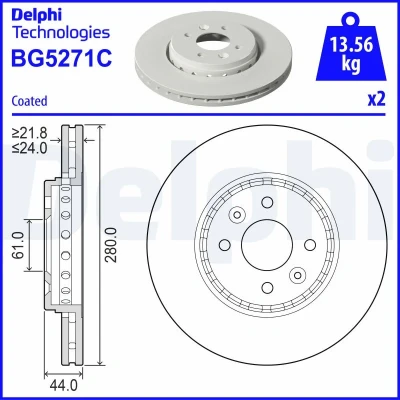 Kuva DELPHI Jarrulevy 280mm 24mm 4 Tuuletettu BG5271C Jarrulevyt