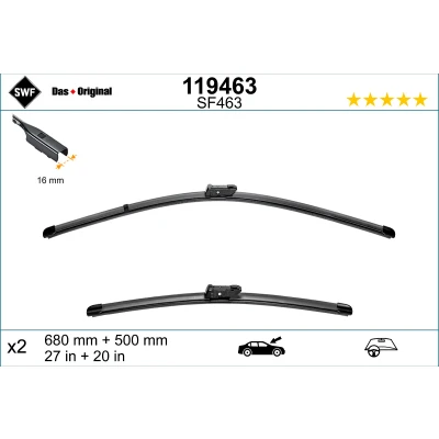 Kuva Pyyhkijänsulka Swf Visioflex 119463 Edessä Rungottomat AUDI: Q7, JAGUAR: I Pace, BENTLEY: Bentayga