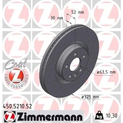 Kuva ZIMMERMANN SPORT COAT Z 450.5210.52 Jarrulevyt 325 30 6/5 5 108 tuuletettu sisältä, reijitetty pinnoitettu hiiliteräs LAND ROVER: Range Rover Evoque