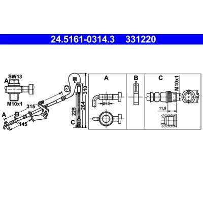 Kuva ATE 24.5161 0314.3 Jarruletku 310, 275 CITROËN: C5 3, PEUGEOT: 407 SW, Sedan