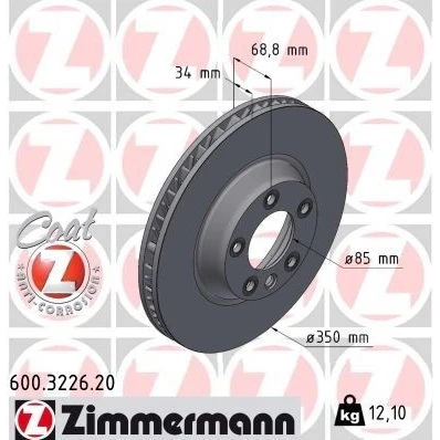 Kuva ZIMMERMANN COAT Z 600.3226.20 Jarrulevyt 350 34 6/5 5 130 tuuletettu sisältä pinnoitettu hiiliteräs PORSCHE: Cayenne, AUDI: Q7, VOLKSWAGEN: Touareg I