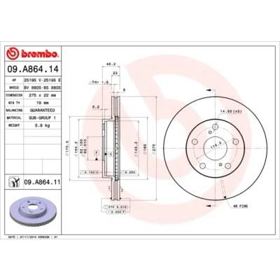 Kuva Jarrulevy, Etuakseli TOYOTA AURIS, COROLLA Sedan OE 4351202220, 4351202360, 4351212670
