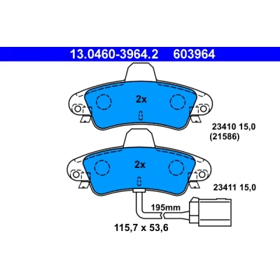 Kuva ATE 13.0460 3964.2 Jarrupalat Sis. kulumisenilmaisimen FORD: MONDEO 2, 2 Kombi, 1