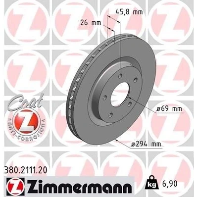 Kuva ZIMMERMANN COAT Z 380.2111.20 Jarrulevyt 294 26 5/5 5 114 tuuletettu sisältä pinnoitettu MITSUBISHI: Outlander 3, 2 SUV, ASX SUV