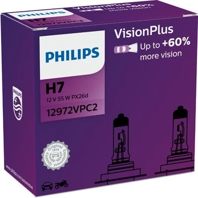 Kuva Halogeenilamppu PHILIPS VisionPlus H7 PX26d, Molemminpuolin BMW, MASERATI, ROVER, HONDA, DACIA, LAND SUBARU, VOLVO, SSANGYONG, ALPINA, SUZUKI