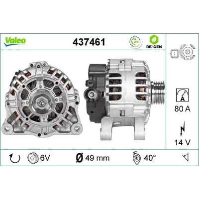 Kuva VALEO 437461 Laturi 14V 80A PEUGEOT: 207 Hatchback, 206 307 Farmari, CITROËN: C4 I C3 Hatchback