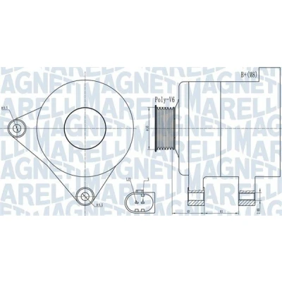 Kuva MAGNETI MARELLI 063731986010 Laturi 14V 140A AUDI: A4 B8 Sedan, A5 Sportback, Coupe, VOLKSWAGEN: Golf 7 Variant, Tiguan Allspace,