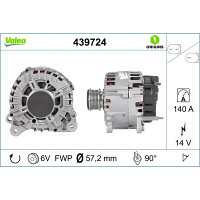 Kuva VALEO 439724 Laturi 14V 140A VOLKSWAGEN: Passat B7 Variant, Tiguan I, Golf 6, SKODA: Octavia 2 Combi, II Hatchback, Fabia 2, SEAT: Altea XL