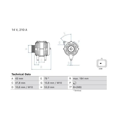Kuva BOSCH 0 986 085 570 Laturi 14V 210A PEUGEOT: Boxer Bussi, Van