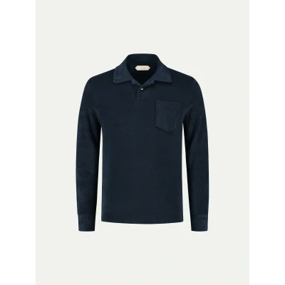 Kuva Navy Terry Towelling Polo Shirt Blue puuvilla Koko 2XL Miehet Aurélien Italialainen Välimeren tyyli