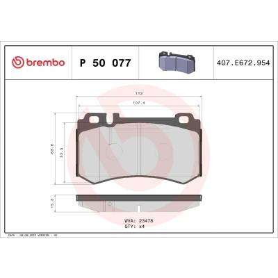 Kuva BREMBO P 50 077 Jarrupalat Kulumisenilmaisemelle Ilman tarvikkeita MERCEDES BENZ: CLK Coupe, S sarja Sedan, Coupe