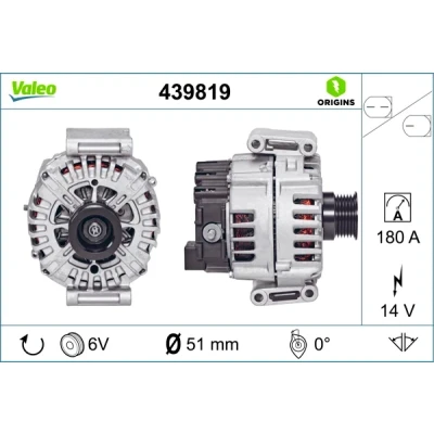 Kuva VALEO 439819 Laturi 14V 180A MERCEDES BENZ: C sarja T modell, E Sedan