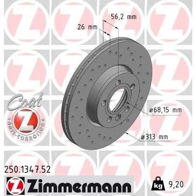 Kuva ZIMMERMANN SPORT COAT Z 250.1347.52 Jarrulevyt 313 26 6/5 5 112 tuuletettu sisältä, reijitetty pinnoitettu hiiliteräs VOLKSWAGEN: Transporter 4