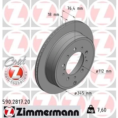 Kuva ZIMMERMANN COAT Z 590.2817.20 Jarrulevyt 345 18 13/5 5 150 tuuletettu sisältä pinnoitettu TOYOTA: Land Cruiser 200