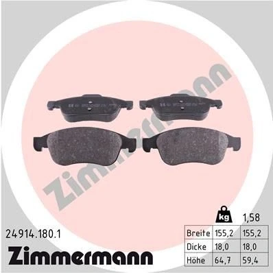 Kuva ZIMMERMANN 24914.180.1 Jarrupalat Valokuva vastaa toimituslaajuutta RENAULT: MEGANE 3 Grandtour, GRAND SCENIC 3, DACIA: Duster SUV